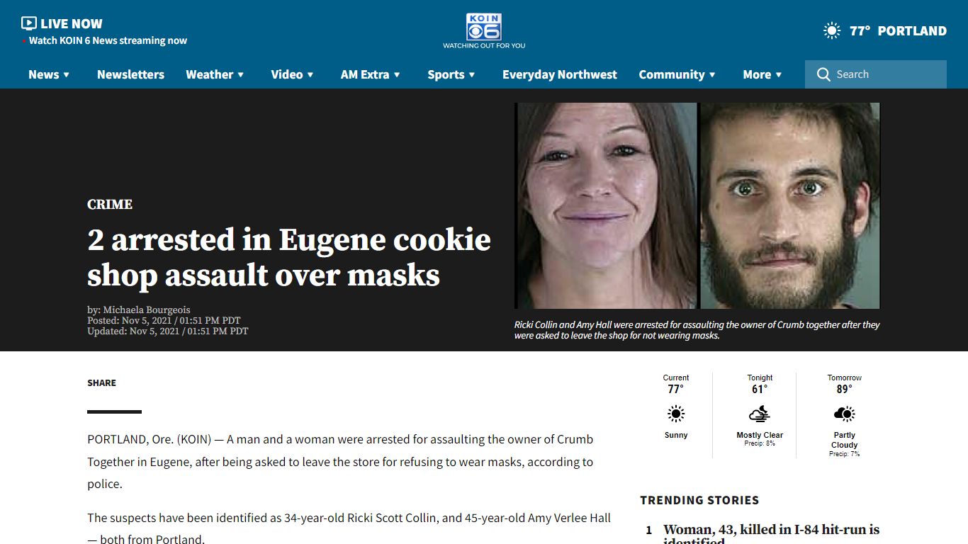 2 arrested in Eugene cookie shop assault over masks